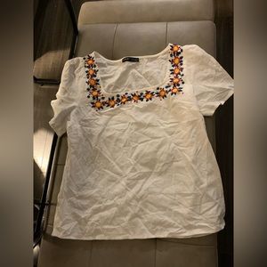 Women’s SHEIN Large White Floral Scoop Neck Short Sleeve Blouse